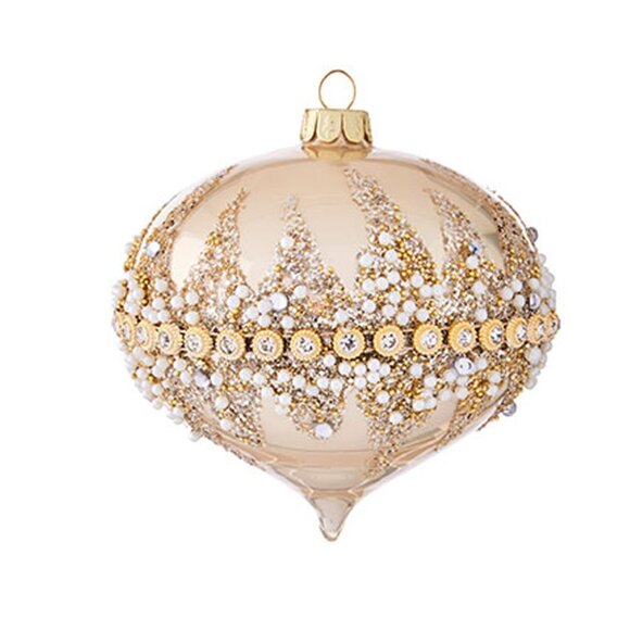 New RAZ 6" Gold Beaded Glass Christmas Ornaments - Picture 3 of 5